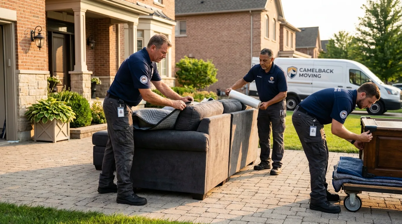 Large estate moving crew wrapping furniture in Eldorado, WI